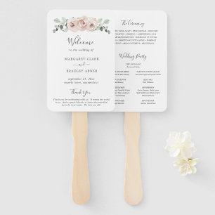 Éventail Programme de mariage élégant floral rose poussiére