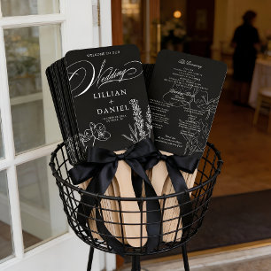 Éventail Programme de mariage élégant gothique à fleurs sau