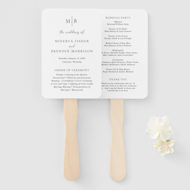 Éventail Programme de mariage élégant moderne (Devant et derrière)