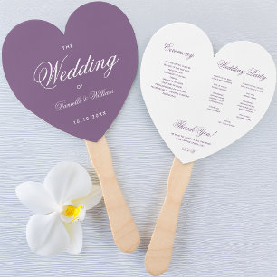 Éventail Programme de mariage en forme de cœur violet pouss