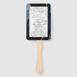 Éventail Programme de mariage en marbre bleu marine et agat