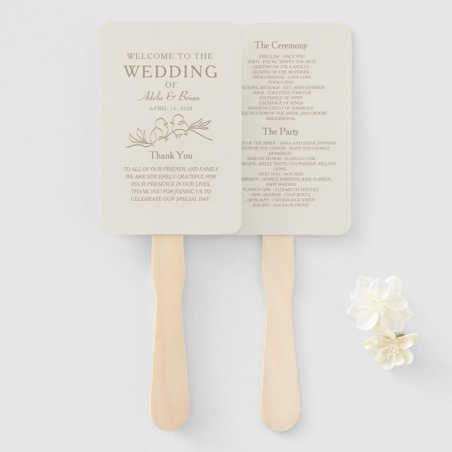 Éventail Programme de mariage en or (Devant et derrière)