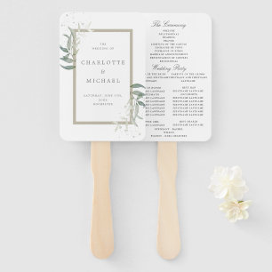 Éventail programme de mariage feuille à la sauce verte