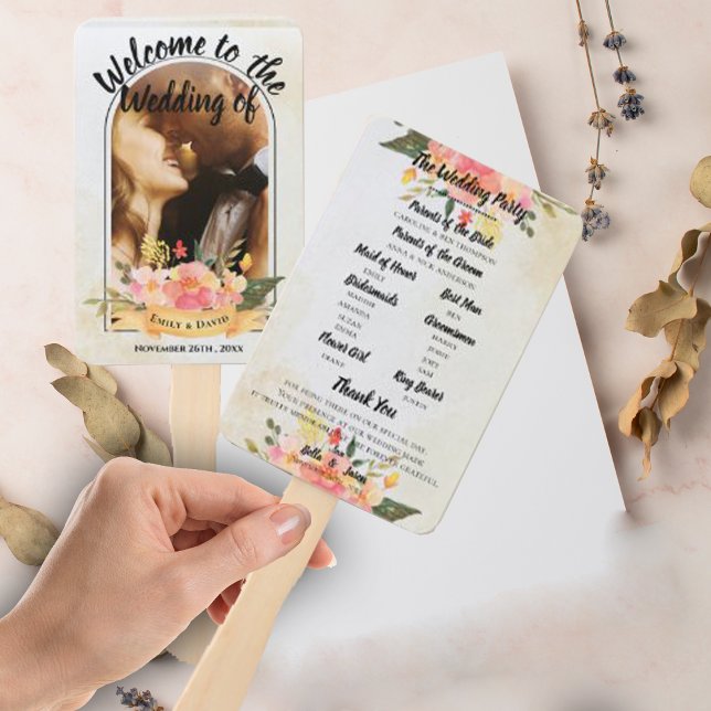 Éventail Programme de mariage Fleur rose jolie Programme de (Wedding Program Pretty Peach Floral Cute WEDDING Hand Fan)