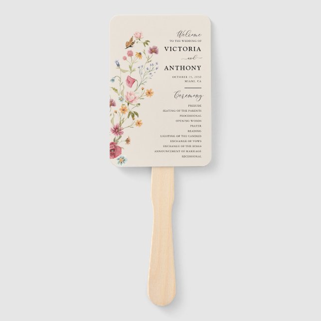 Éventail Programme de mariage Fleur sauvage Boho Ventilateu (Devant)