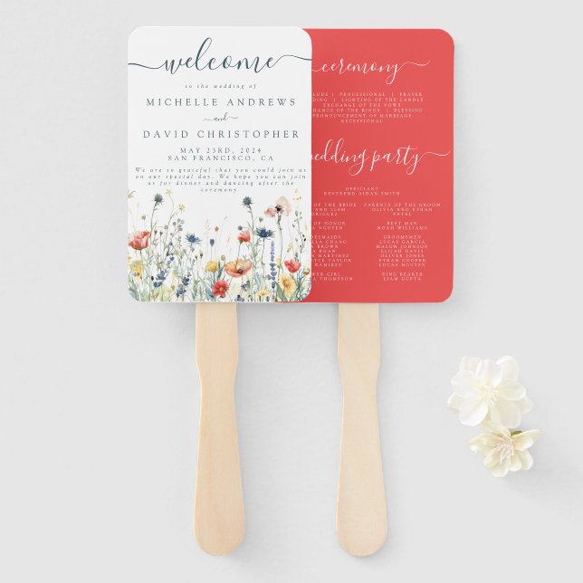 Éventail Programme de mariage Fleur sauvage dynamique (Devant et derrière)