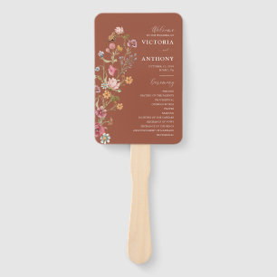 Éventail Programme de mariage Fleur sauvage Terracotta Vent
