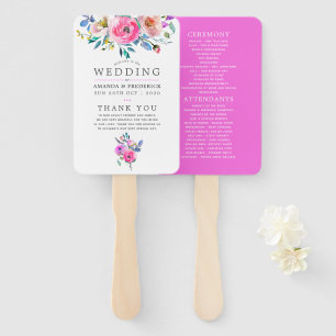Éventail Programme de mariage floral à l'aquarelle rose cha