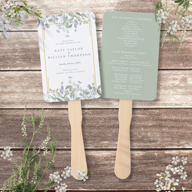Éventail Programme de mariage floral aquarelle de verdure (Greenery Watercolor Floral Wedding Program Hand Fan)