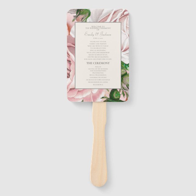 Éventail Programme de mariage floral aquarelle rose tendre (Devant)