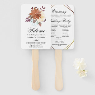 Éventail Programme de mariage floral aquarelle rustique boh