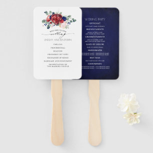 Éventail Programme de mariage floral bleu de la Bourgogne e