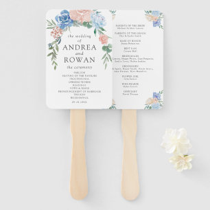 Éventail Programme de mariage floral bleu et rose Dusty