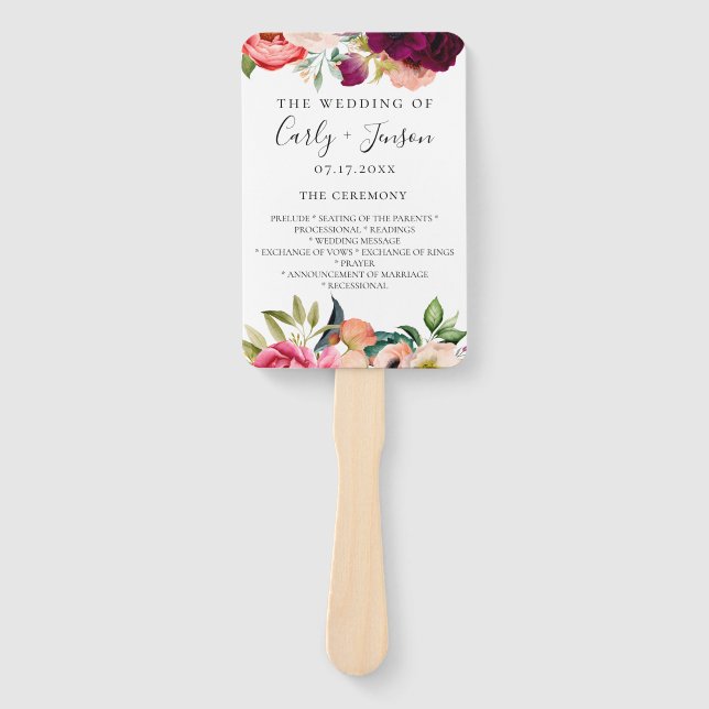 Éventail Programme de mariage floral bohème Ventilateurs à  (Devant)