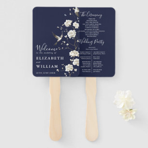 Éventail Programme de mariage floral chinoiserie bleu marin