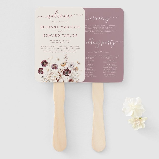 Éventail Programme de mariage floral d'automne (Devant et derrière)