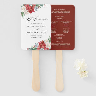 Éventail Programme de mariage floral de Noël à l'aquarelle