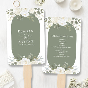 Éventail Programme de mariage floral élégant ivoire et saug