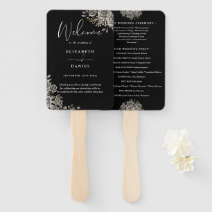 Éventail Programme de mariage floral gothique noir et blanc