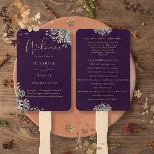 Éventail Programme de mariage floral gothique violet et or