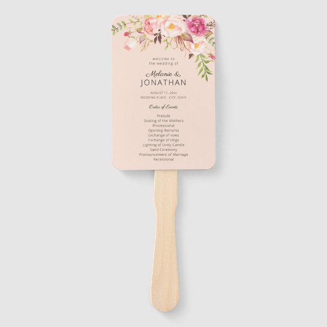 Éventail Programme de mariage floral rose (Devant)