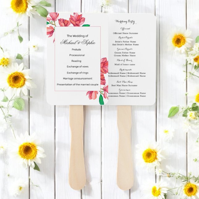 Éventail Programme de mariage floral rose blanc (Créateur téléchargé)