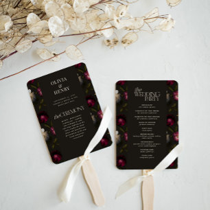 Éventail Programme de mariage floral sombre élégant bordeau
