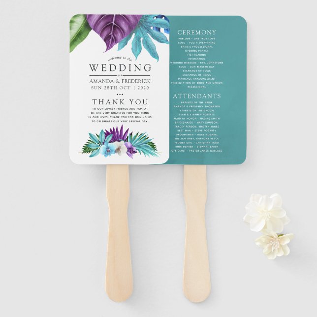 Éventail Programme de mariage géométrique des orchidées tro (Devant et derrière)