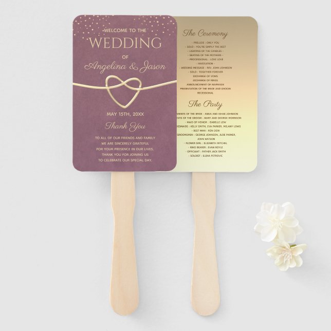 Éventail Programme de mariage Gold et Purple (Devant et derrière)