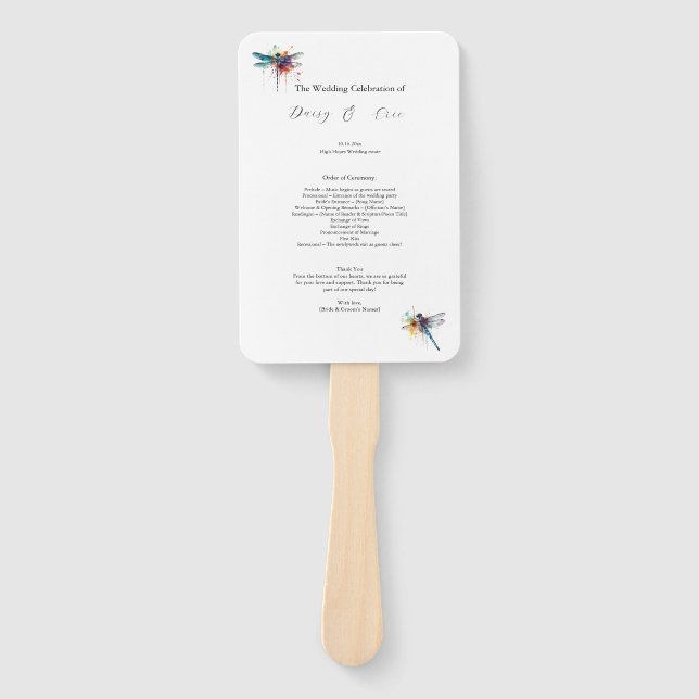 Éventail Programme de mariage Libellule, personnalisé (Devant)