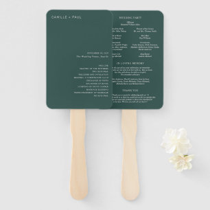 Éventail Programme de mariage minimaliste vert forêt élégan