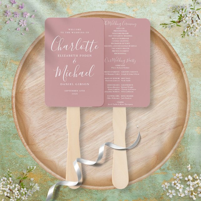 Éventail Programme de mariage moderne écriture Dusty Rose (Créateur téléchargé)