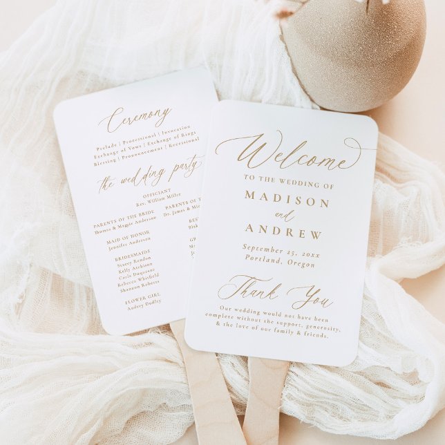 Éventail Programme de Mariage Moderne Élégant Calligraphie  (Créateur téléchargé)