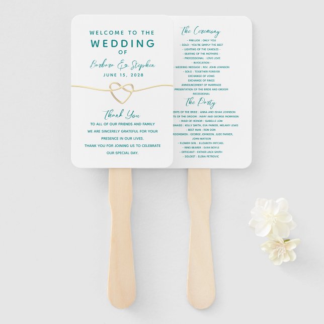 Éventail Programme de mariage moderne minimaliste (Devant et derrière)