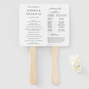 Éventail Programme de mariage moderne simple noir et blanc