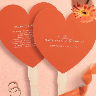 Éventail Programme de mariage moderne simple orange Sunset