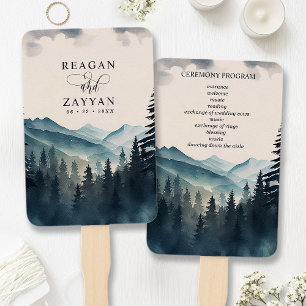 Éventail Programme de mariage Montagne Pin à l'aquarelle