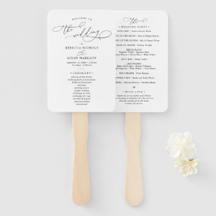 Éventail Programme de mariage noir et blanc classique