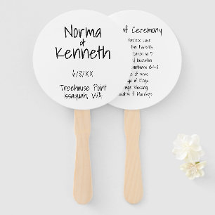 Éventail Programme de mariage noir et blanc simple