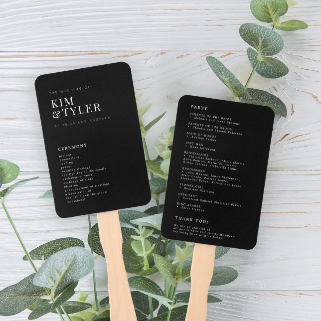 Éventail Programme de mariage noir simple et moderne (Créateur téléchargé)