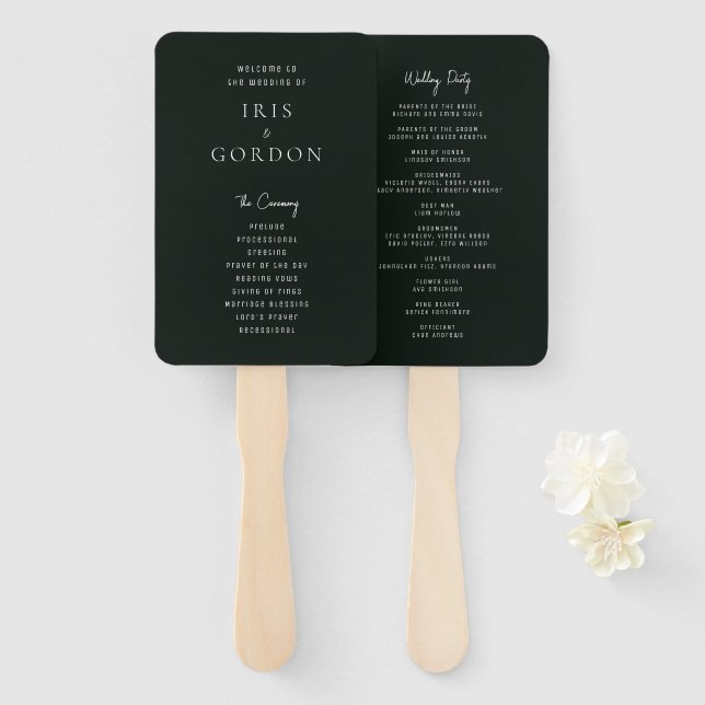Éventail Programme de mariage personnalisé minimaliste vert (Devant et derrière)
