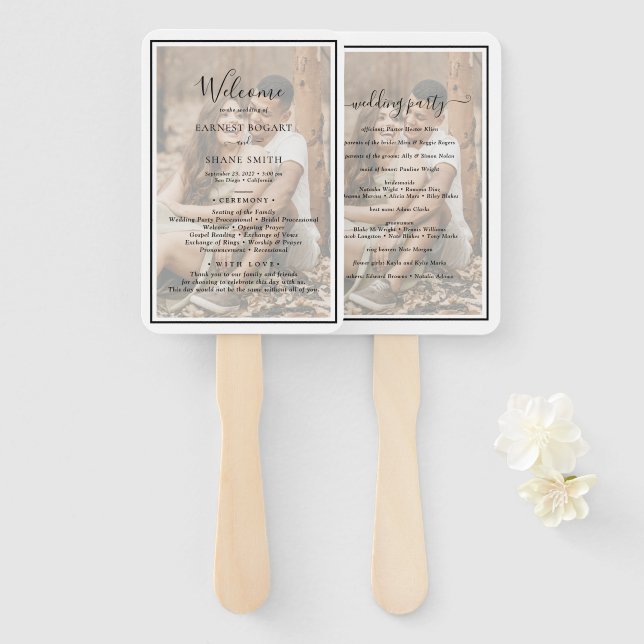 Éventail Programme de mariage photo dans un cadre élégant m (Devant et derrière)