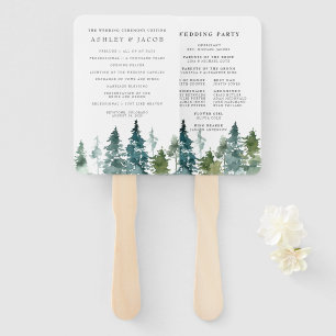 Éventail Programme de mariage pour la forêt de pins rustiqu