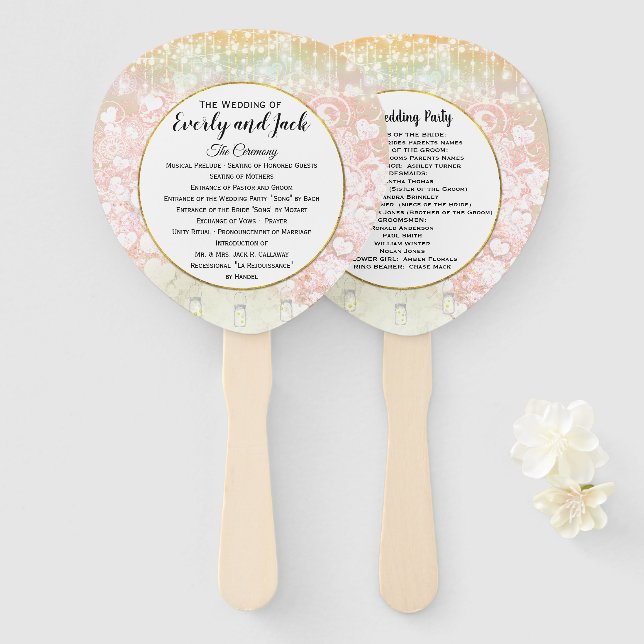 Éventail Programme de mariage pour les feuilles de coeur ro (Devant et derrière)