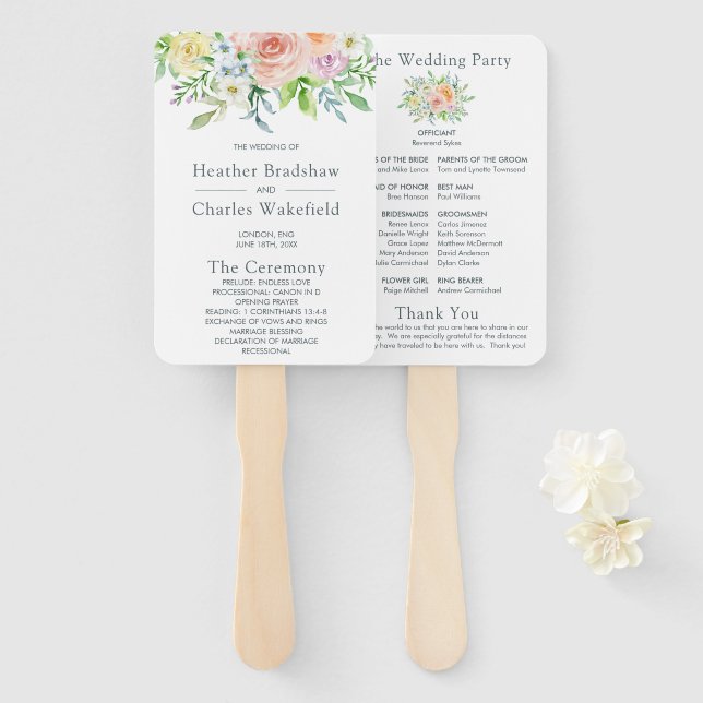 Éventail Programme de Mariage Pretty Flowers (Devant et derrière)