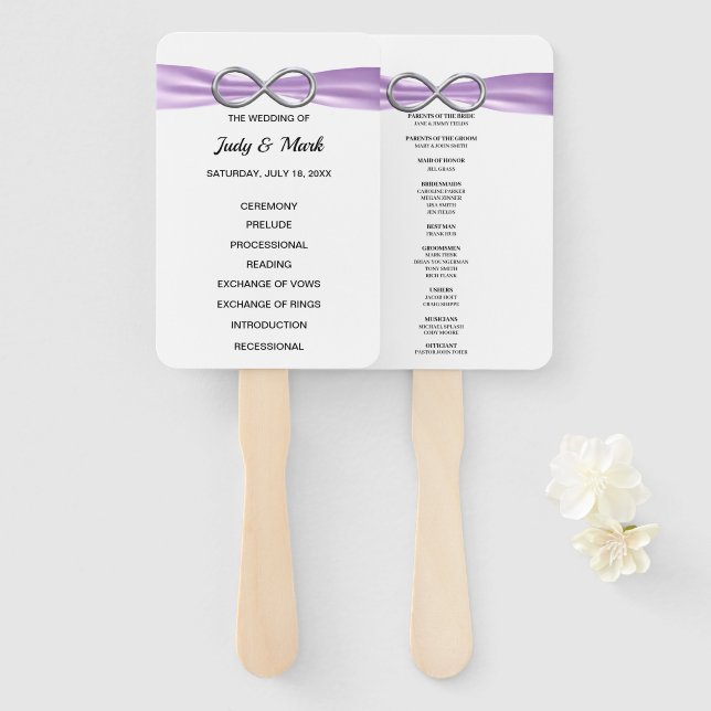 Éventail Programme de mariage Purple Infinity Fans (Devant et derrière)