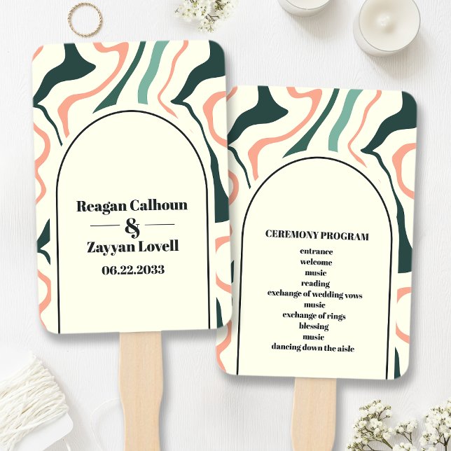 Éventail Programme de mariage rétro vert menthe et rose à a (Créateur téléchargé)
