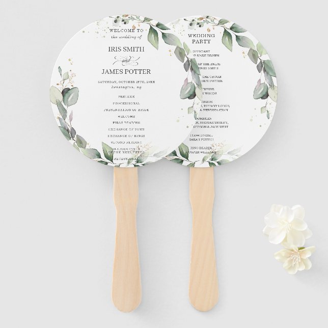 Éventail Programme de mariage rond rustique de la couronne  (Devant et derrière)