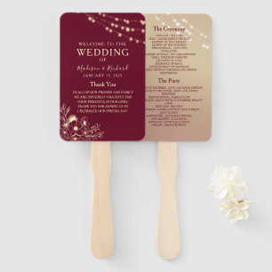Éventail Programme de mariage rose Gold Burgundy Ventilateu
