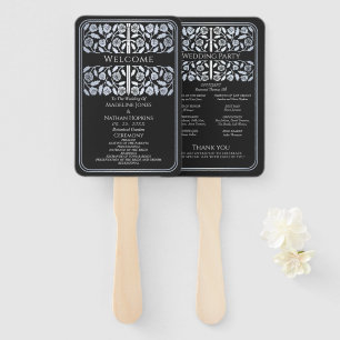Éventail Programme de mariage royal Black Silver Sword